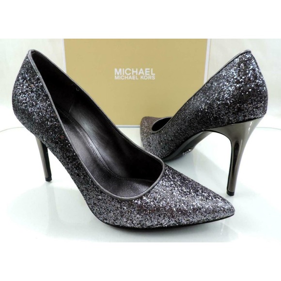 MICHAEL Michael Kors Claire Pump Heels Glitter Fabric Gunmetal Grey - Picture 2 of 9